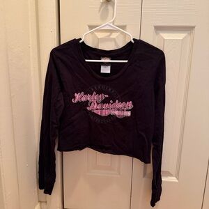Harley-Davidson Black and Pink Cropped Long Sleeve Tee